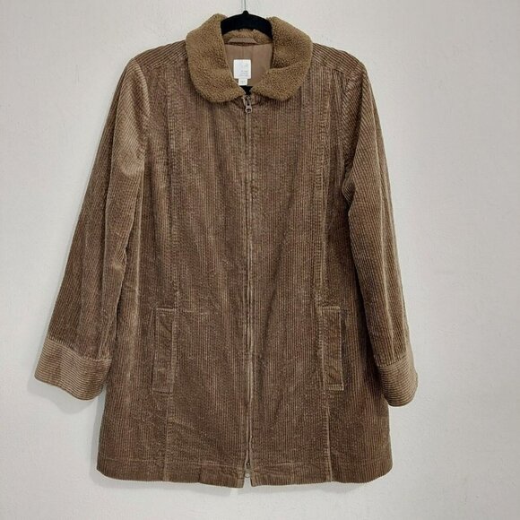 J. JILL Brown Chore Boy Farm HERITAGE TUMBLED CORD COAT Corduroy Zip Jacket Sz M - Picture 1 of 10